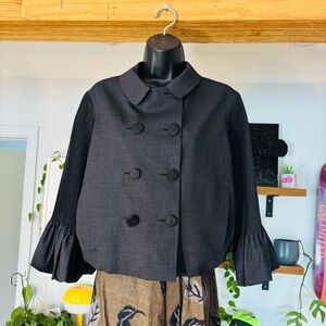 Rajesh Pratap Singh Dark Charcoal Gray Buttoned Top Wool and Silk– Size M